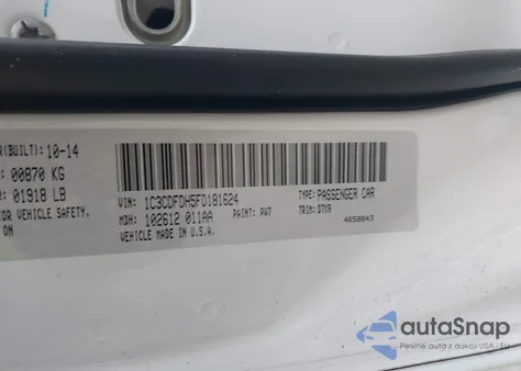 2015 Dodge Dart Aero z USA, uszkodzony, nr VIN 1C3CDFDH5FD181624